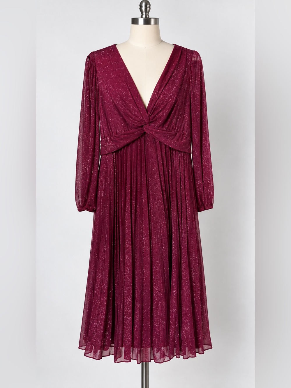 NWT Maison Tara Women 14 Burgundy Glitter Midi Dress Holiday Party Cocktail Xmas